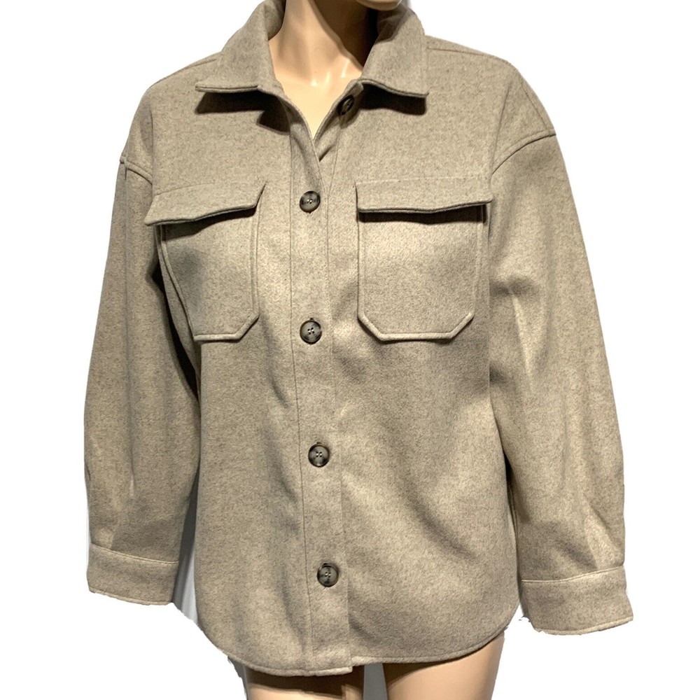 Avec Les Filles Shacket Size M Medium SHIRT JACKET Button Front Oat Oatmeal NWT